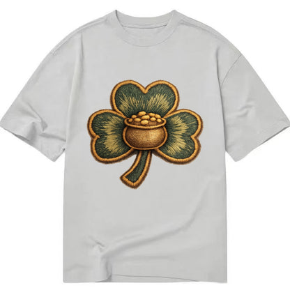 ST PATRICKS CLOVER - lucky clover with gold in green and gold , Irish luck - Classic T-shirt - Grey
