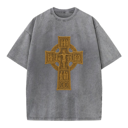 Monasterboice Cross - Vintage T-shirt - Grey