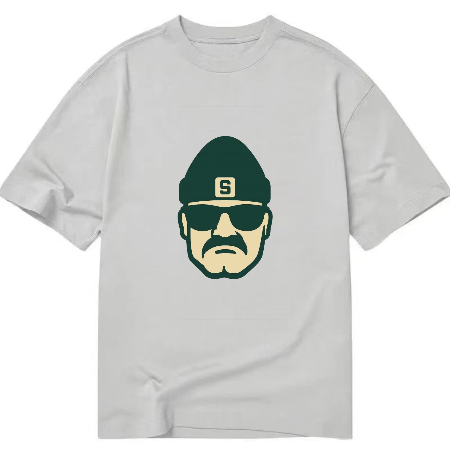East Lansing Spartan wearing Michigan State beanie with S patch - Classic T-shirt - Grey