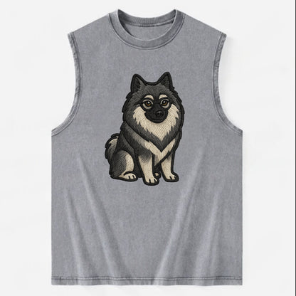 Keeshond - Gray and black spectacles embroidered design - Vintage Washed Tank - Grey