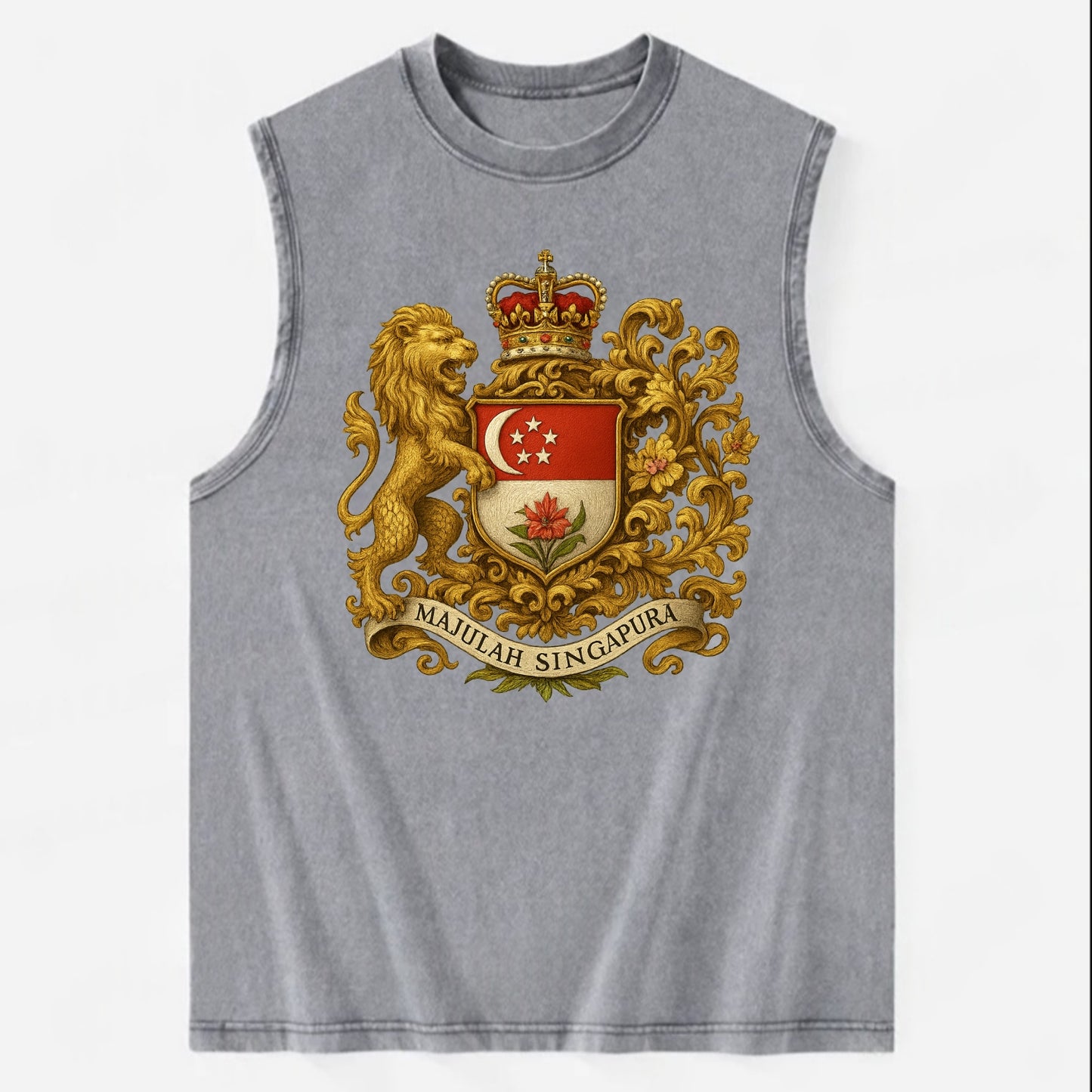 Singapore Merlion Emblem  - Vintage Washed Tank - Grey