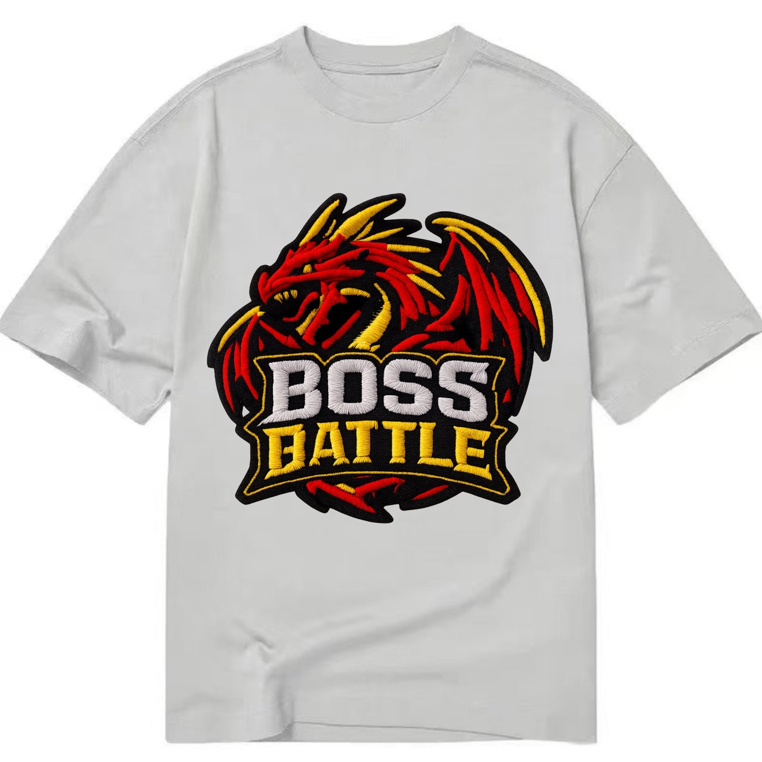 BOSS BATTLE - dragon silhouette in red and gold , raid - Classic T-shirt - Grey