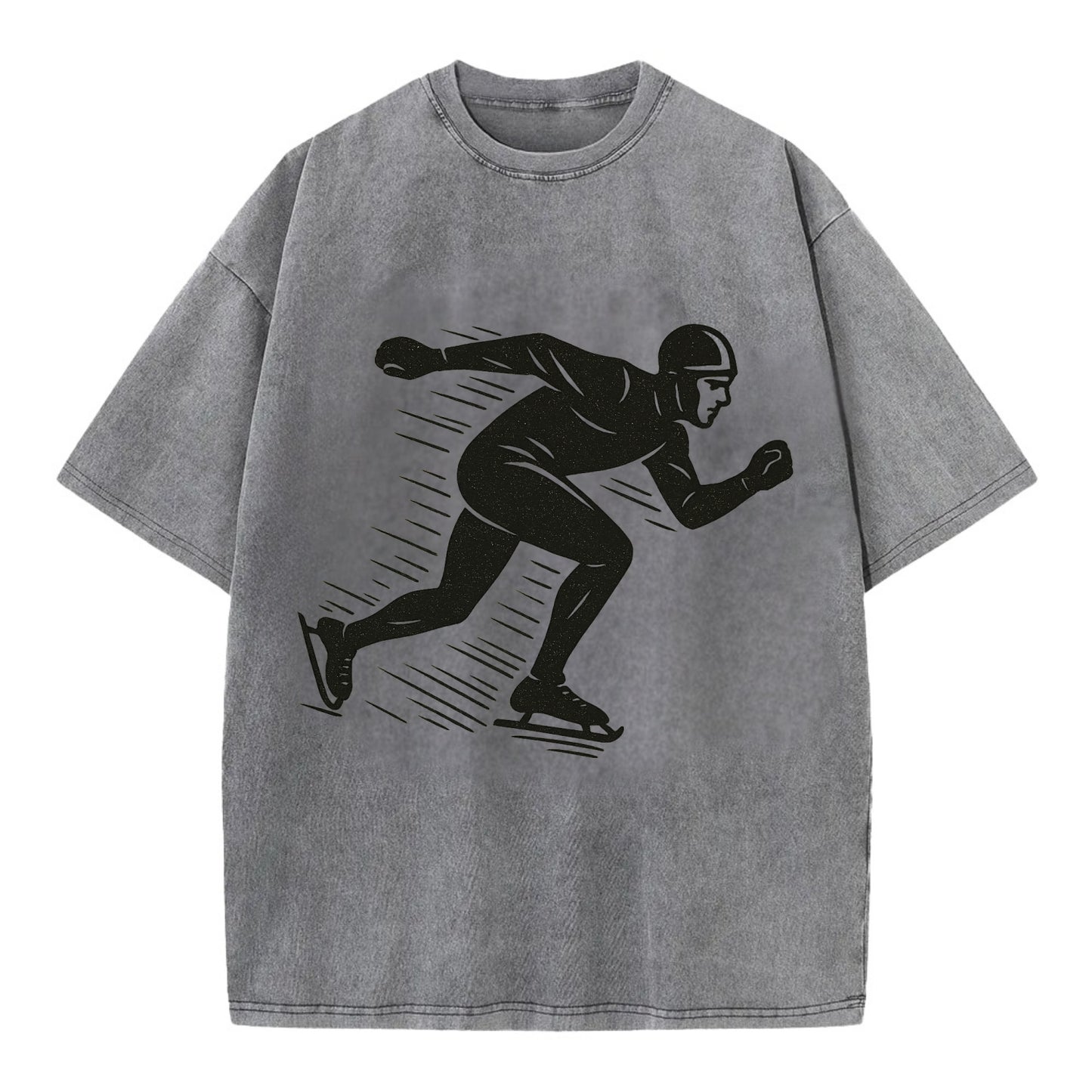 Speed skater in racing crouch - Vintage T-shirt - Grey