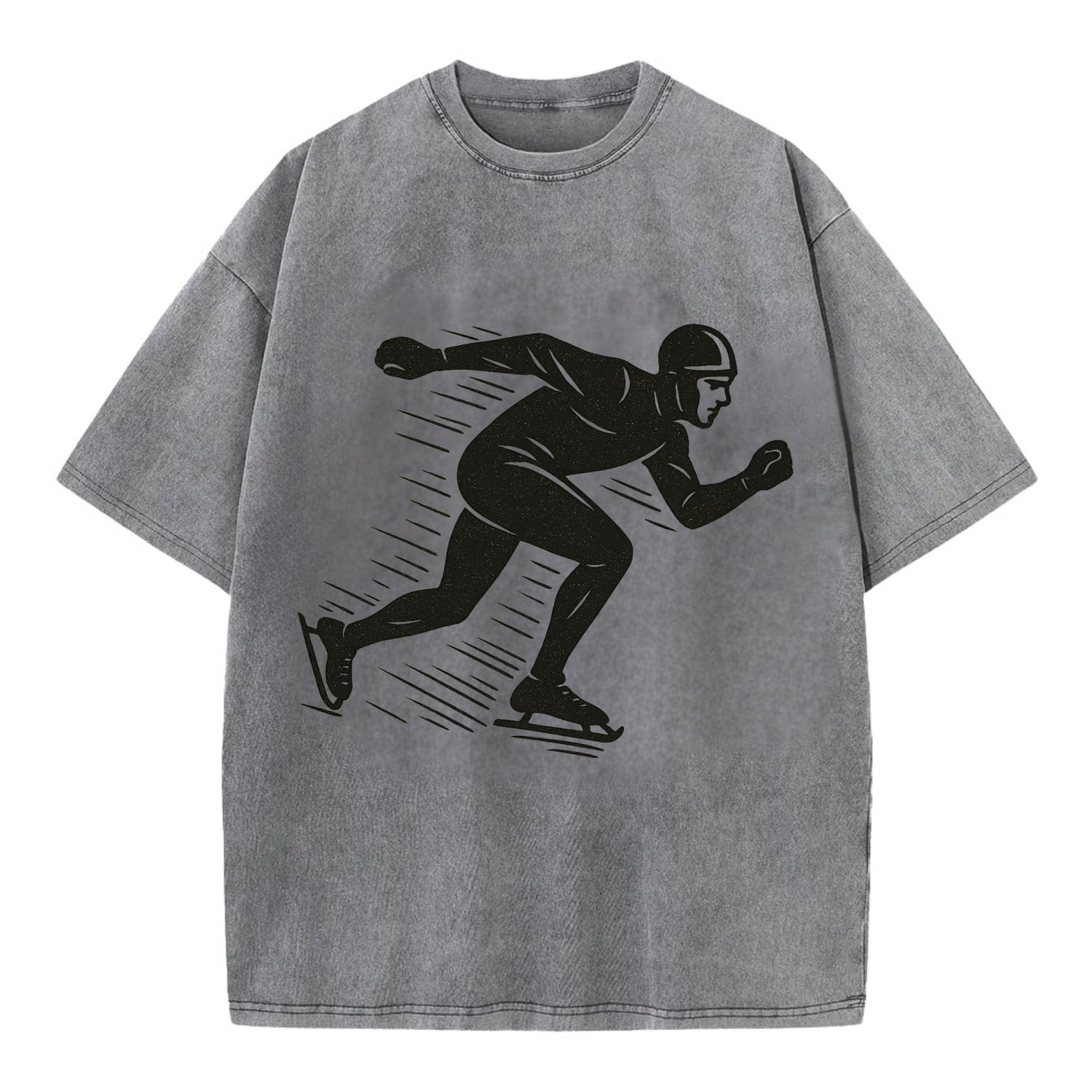 Speed skater in racing crouch - Vintage T-shirt - Grey