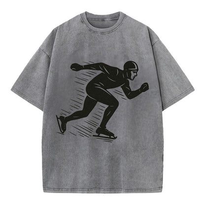 Speed skater in racing crouch - Vintage T-shirt - Grey