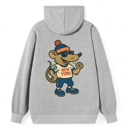 New York Rat wearing Giants beanie with subway patch and wayfarer - Classic Pullover Hoodie - Grey