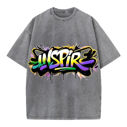 Bold typography design - "INSPIRE" - motivating others, being the spark - Vintage T-shirt - Grey