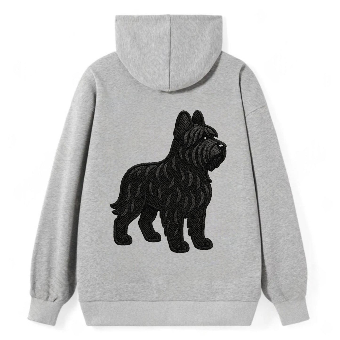Briard - Black wavy coat embroidered herding pose - Classic Pullover Hoodie - Grey