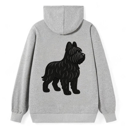 Briard - Black wavy coat embroidered herding pose - Classic Pullover Hoodie - Grey