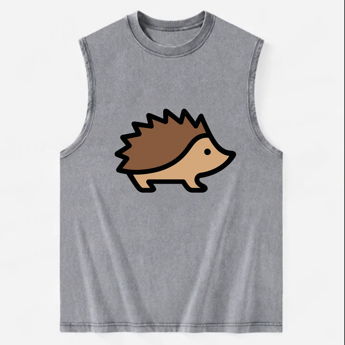 Hedgehog - Brown spiky back flat side profile - Vintage Washed Tank - Grey