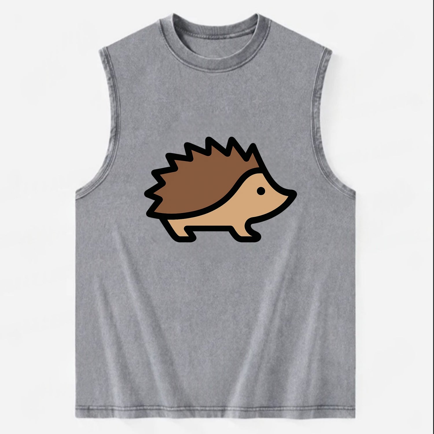 Hedgehog - Brown spiky back flat side profile - Vintage Washed Tank - Grey