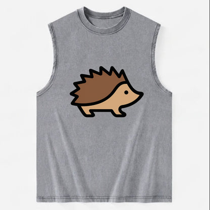 Hedgehog - Brown spiky back flat side profile - Vintage Washed Tank - Grey