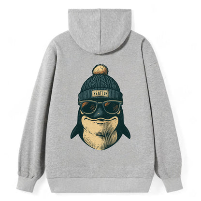 Washington Orca wearing Seattle beanie with pom pom and wayfarer - Classic Pullover Hoodie - Grey