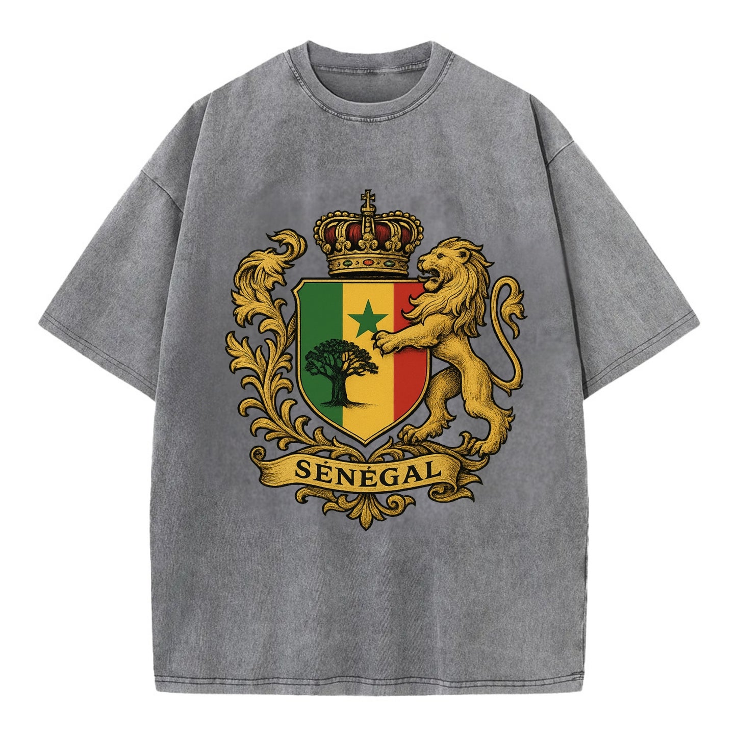 Senegal Lion Emblem  - Vintage T-shirt - Grey