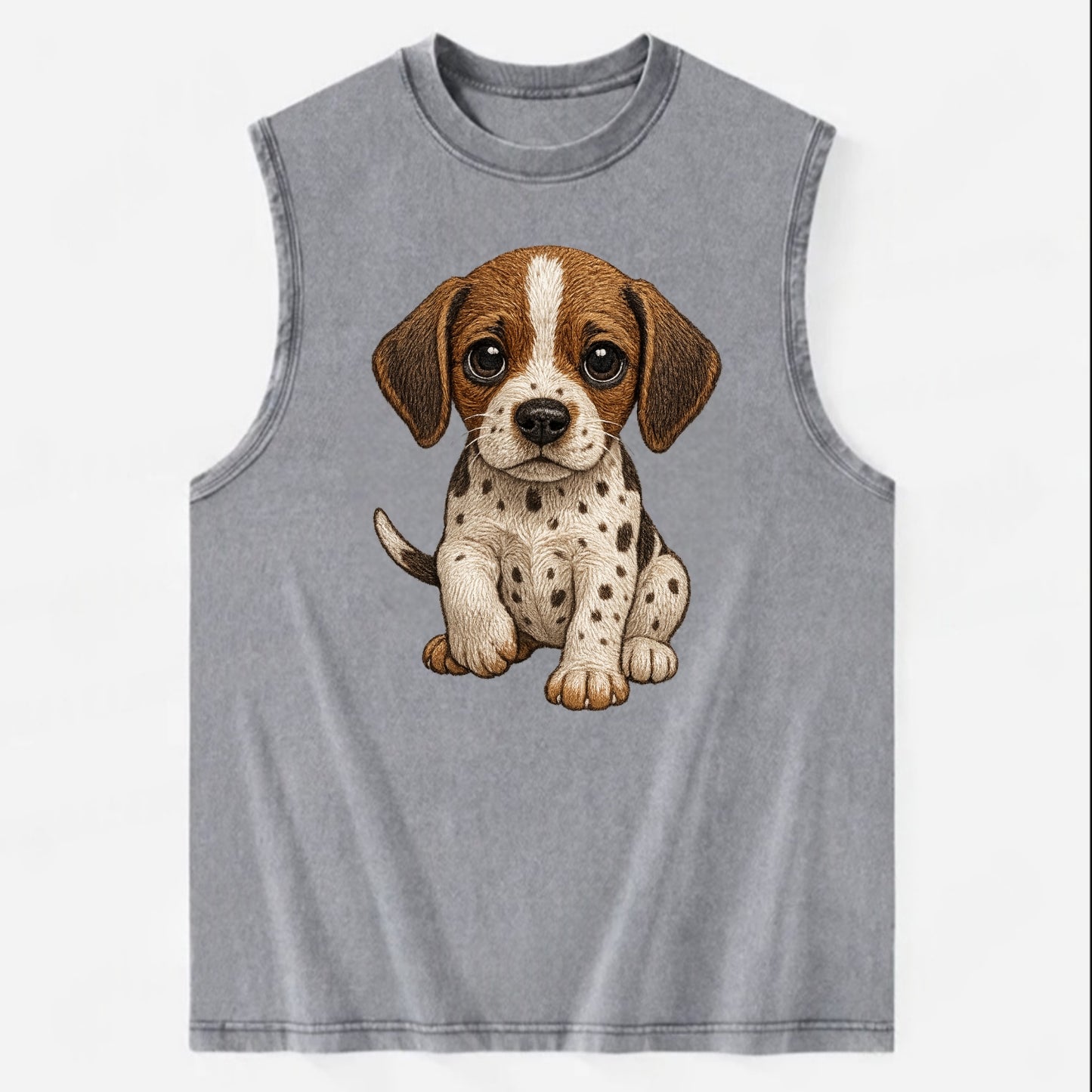 Baby Pointer Puppy - spotted coat, noble stance, alert eyes, front-facing, - Vintage Washed Tank - Grey