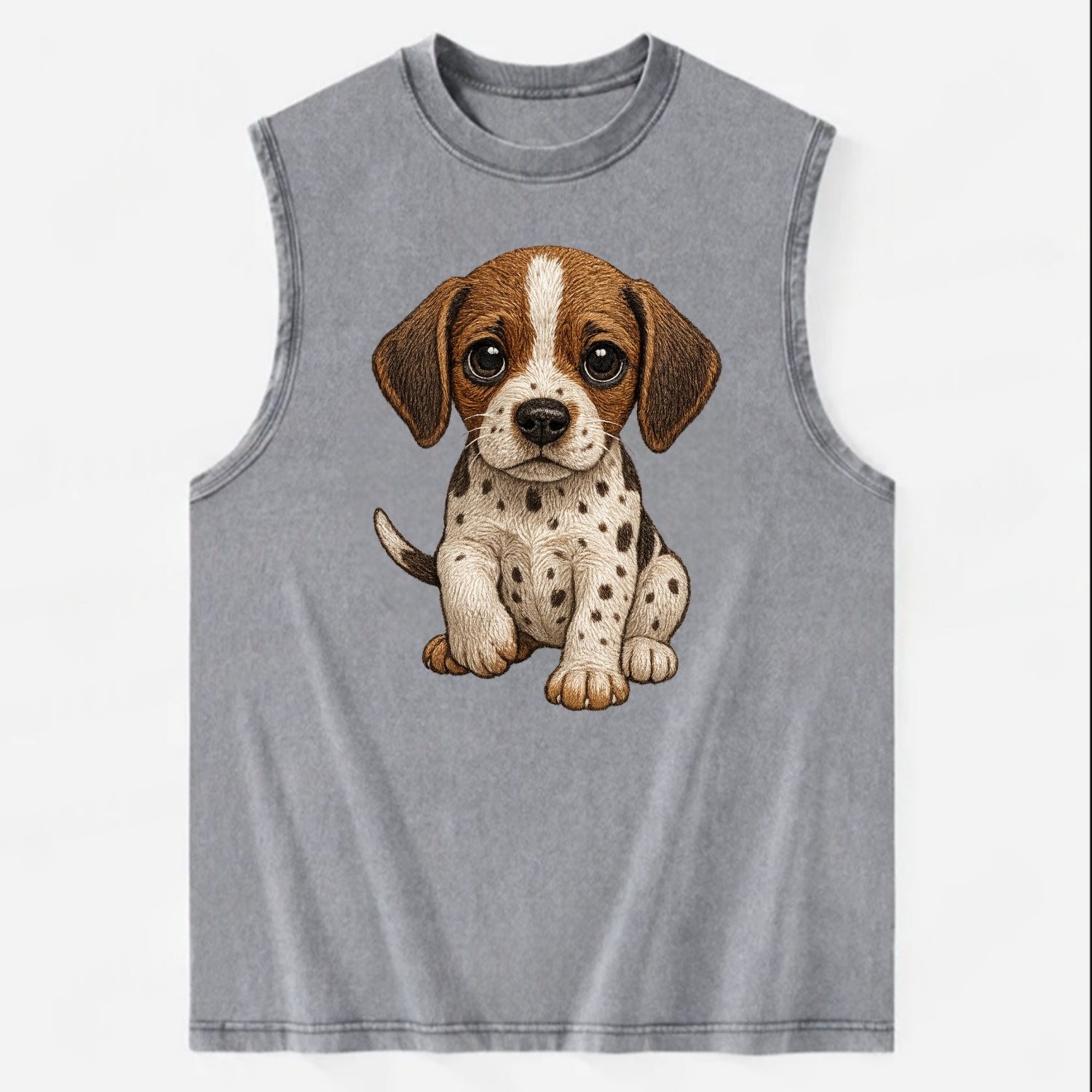 Baby Pointer Puppy - spotted coat, noble stance, alert eyes, front-facing, - Vintage Washed Tank - Grey