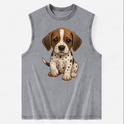 Baby Pointer Puppy - spotted coat, noble stance, alert eyes, front-facing, - Vintage Washed Tank - Grey