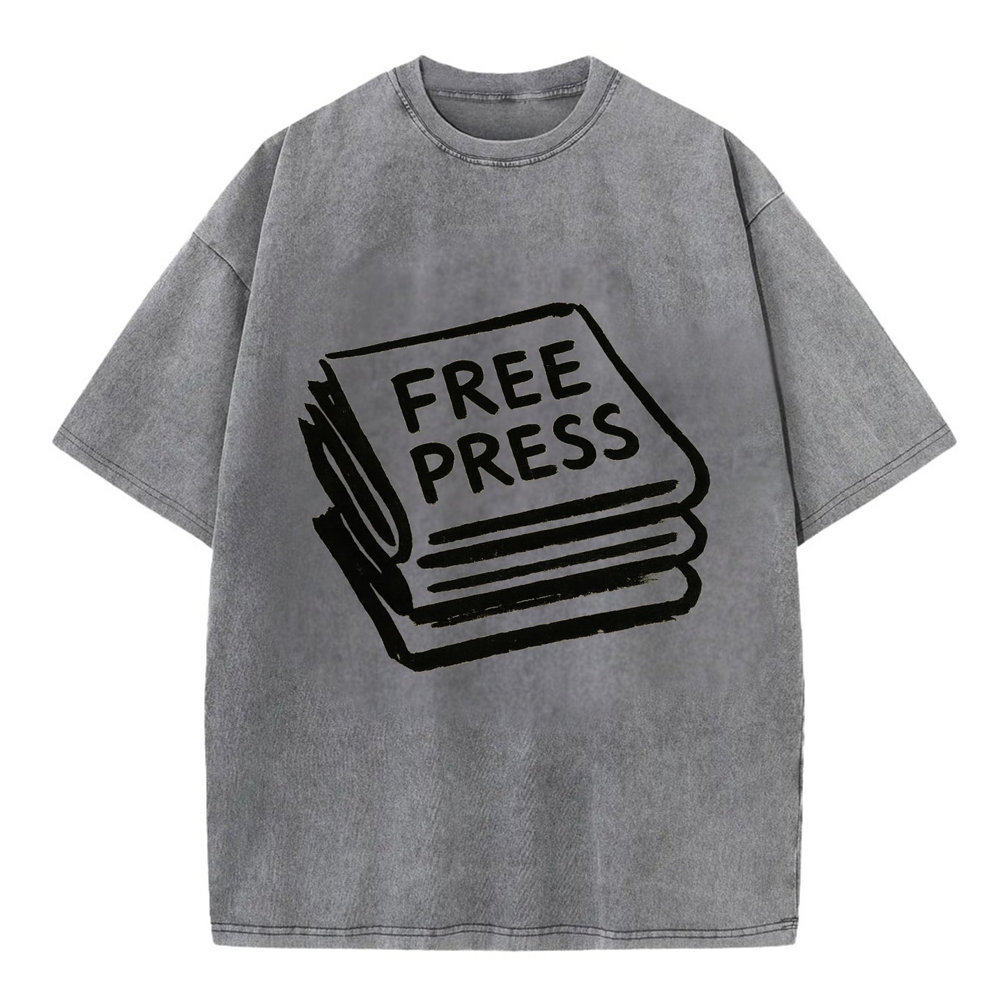 Stack of newspapers - free press bold ink brushstrokes - Vintage T-shirt - Grey