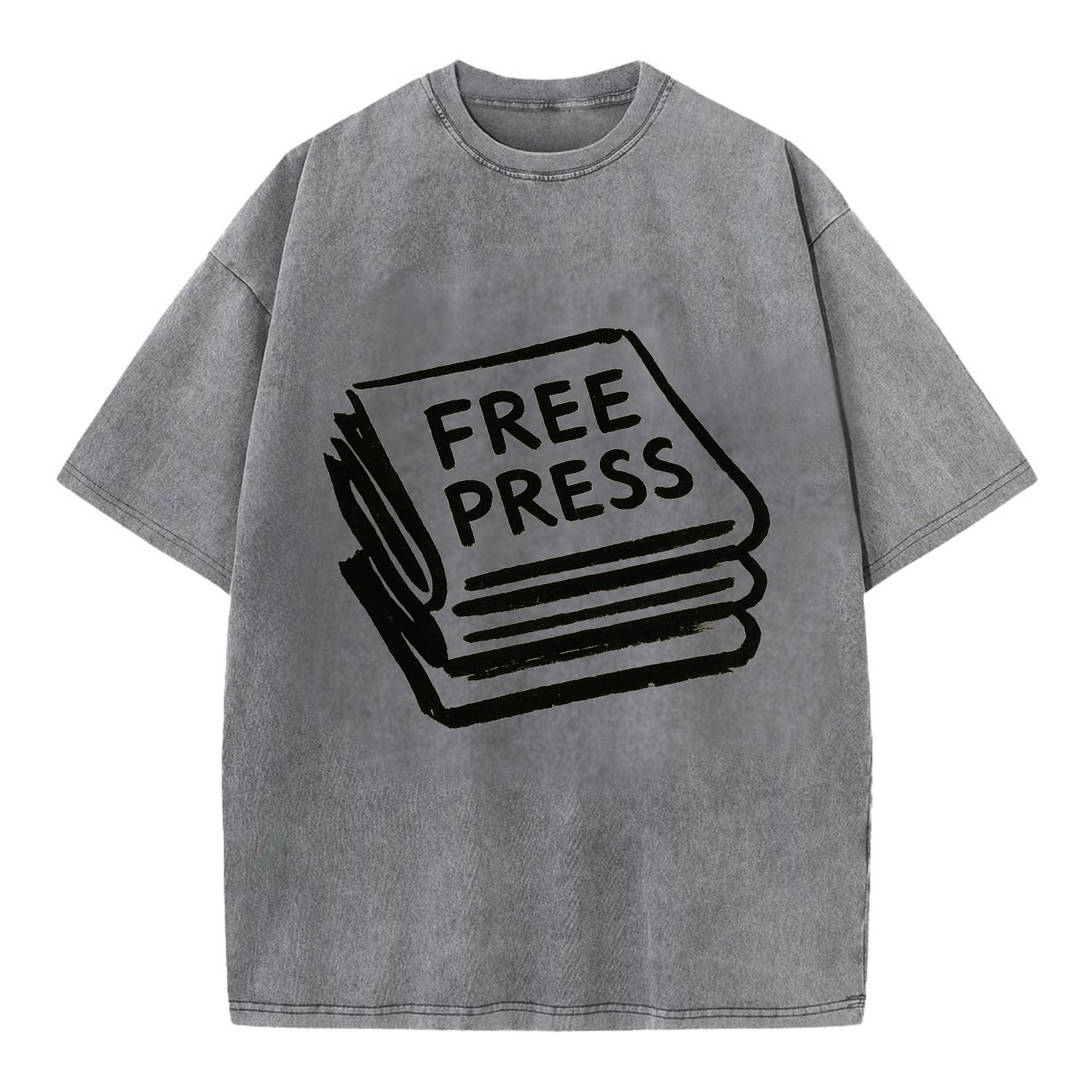 Stack of newspapers - free press bold ink brushstrokes - Vintage T-shirt - Grey