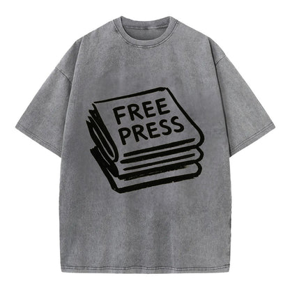 Stack of newspapers - free press bold ink brushstrokes - Vintage T-shirt - Grey