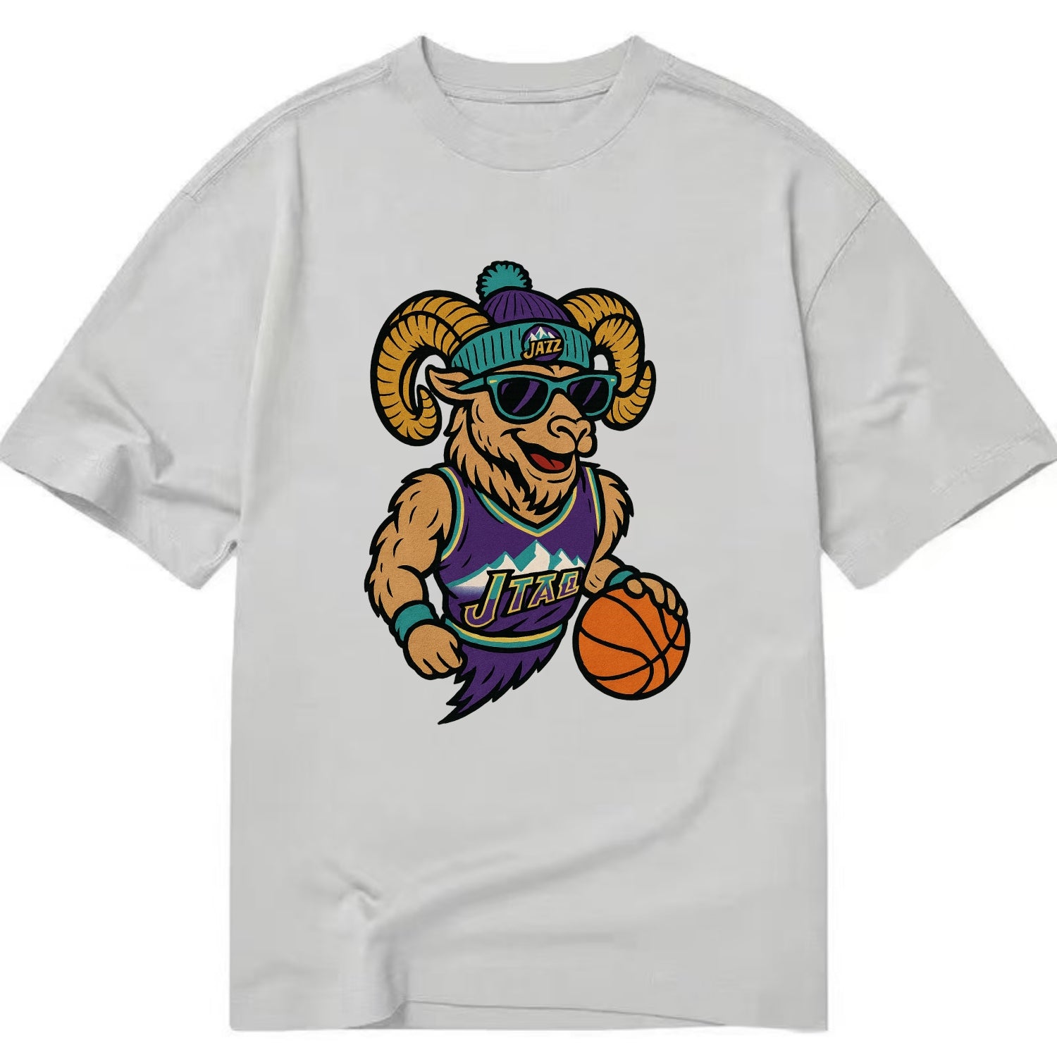 Utah Bighorn wearing Jazz beanie with mountain melody patch and wayfarer - Classic T-shirt - Grey