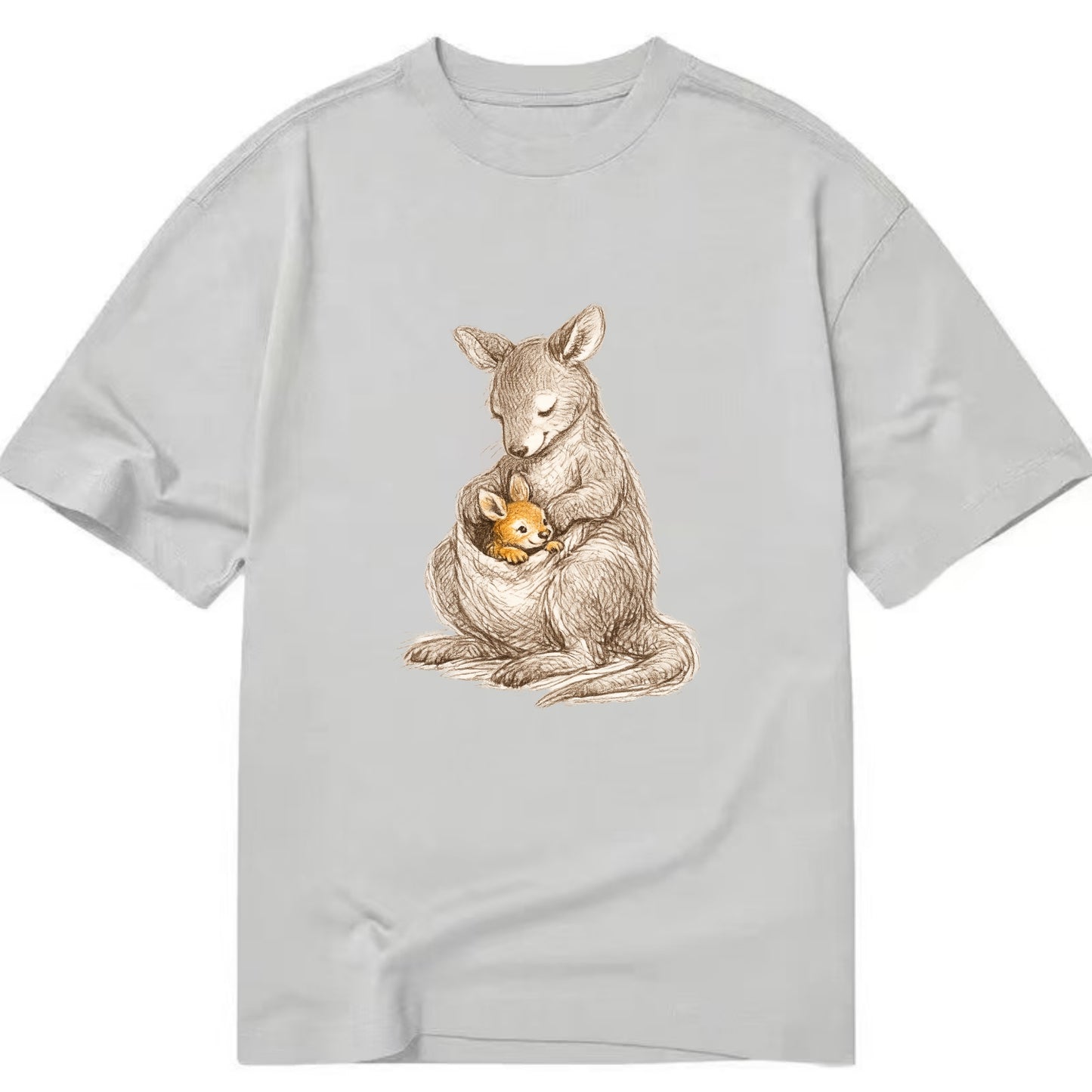MOTHER'S POUCH | Kangaroo maternal embrace | Joey safe inside | Protective love | - Classic T-shirt - Grey