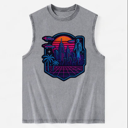 Cyberpunk City - Vintage Washed Tank - Grey