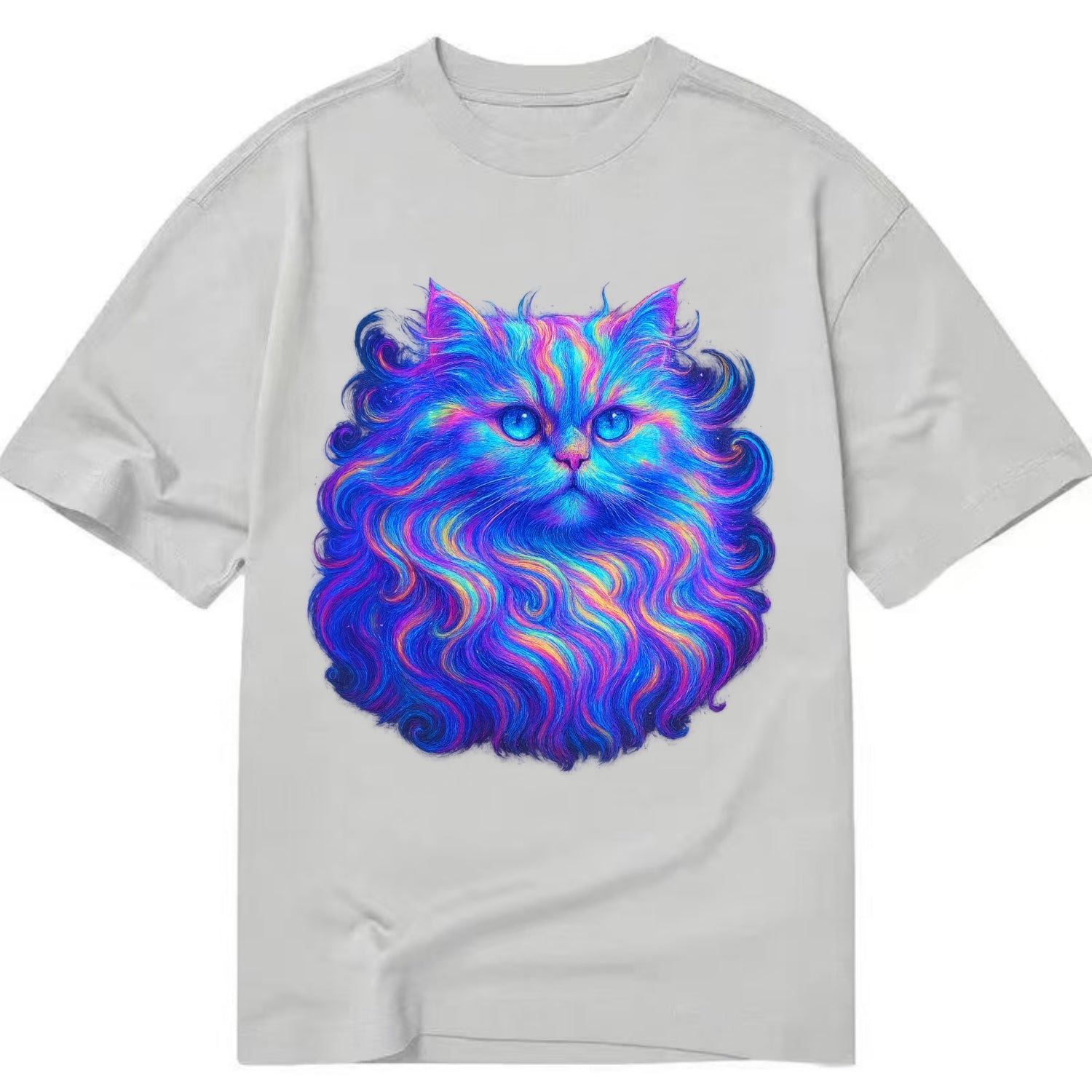 Luxurious Persian cat with flowing fur that refracts into rainbow prisms, soft - Classic T-shirt - Grey