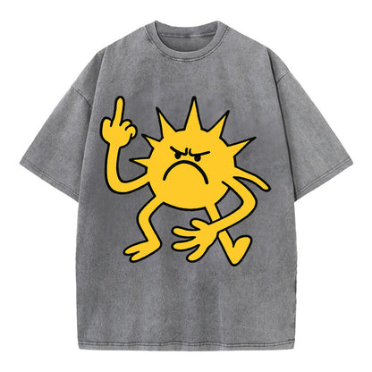 MORNINGS ARE PUNISHMENT | Grumpy sun with middle finger - Vintage T-shirt - Grey