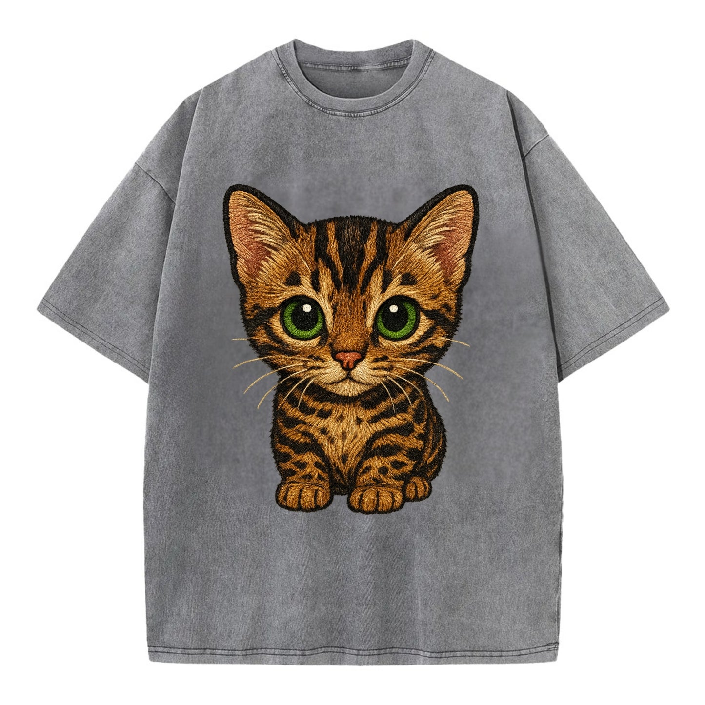 Baby Bengal Kitten - spotted/marbled wild coat, green eyes, athletic build, - Vintage T-shirt - Grey