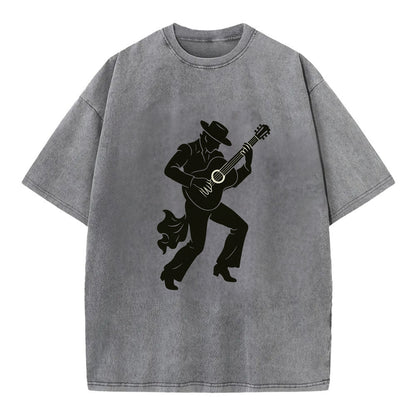 Flamenco guitarist dramatic pose - Vintage T-shirt - Grey