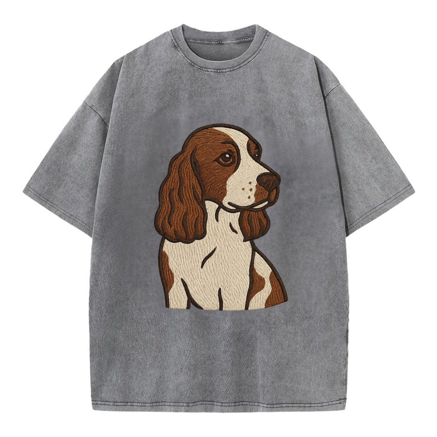 English Cocker Spaniel - Liver and white embroidered design - Vintage T-shirt - Grey