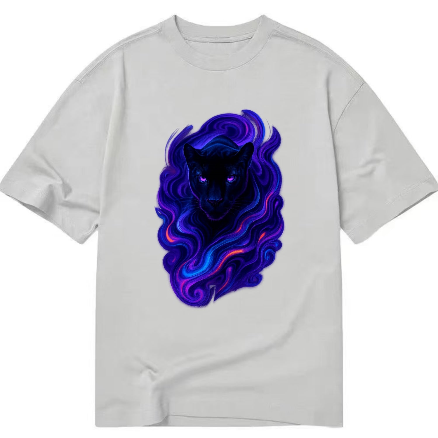 Sleek black panther emerging from swirls of deep purple and electric blue, - Classic T-shirt - Grey