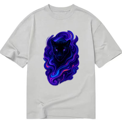 Sleek black panther emerging from swirls of deep purple and electric blue, - Classic T-shirt - Grey