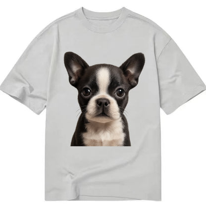 Baby Boston Terrier Puppy - tuxedo markings, big round eyes, bat ears, - Classic T-shirt - Grey