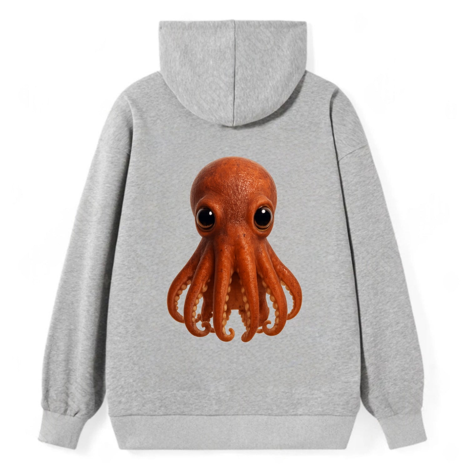 Baby Giant Pacific Octopus - reddish, smaller tentacles, expressive eyes, - Classic Pullover Hoodie - Grey