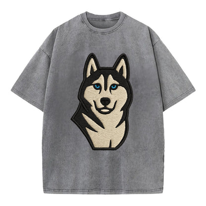 Husky - Blue eyes close-up portrait - Vi Vintage T-shirt - Grey