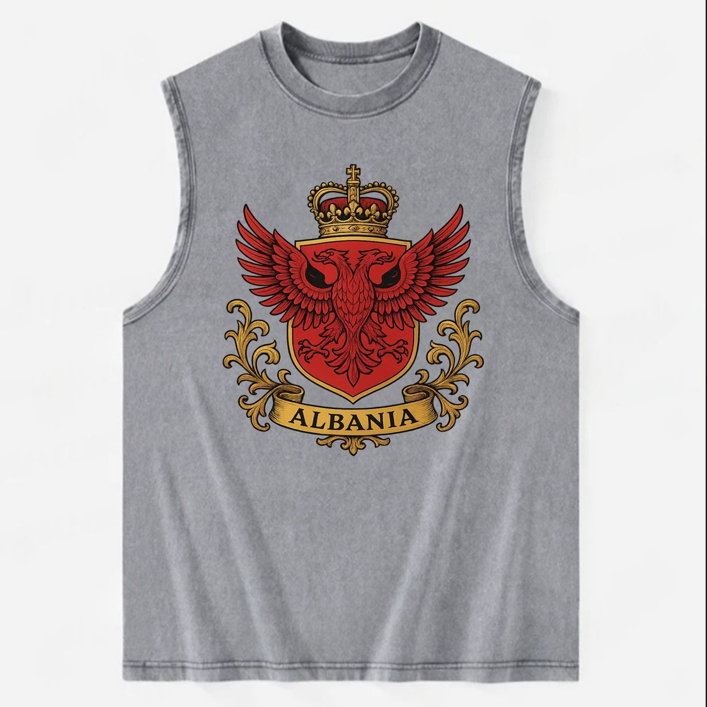 Albania Heritage Badge  - Vintage Washed Tank - Grey