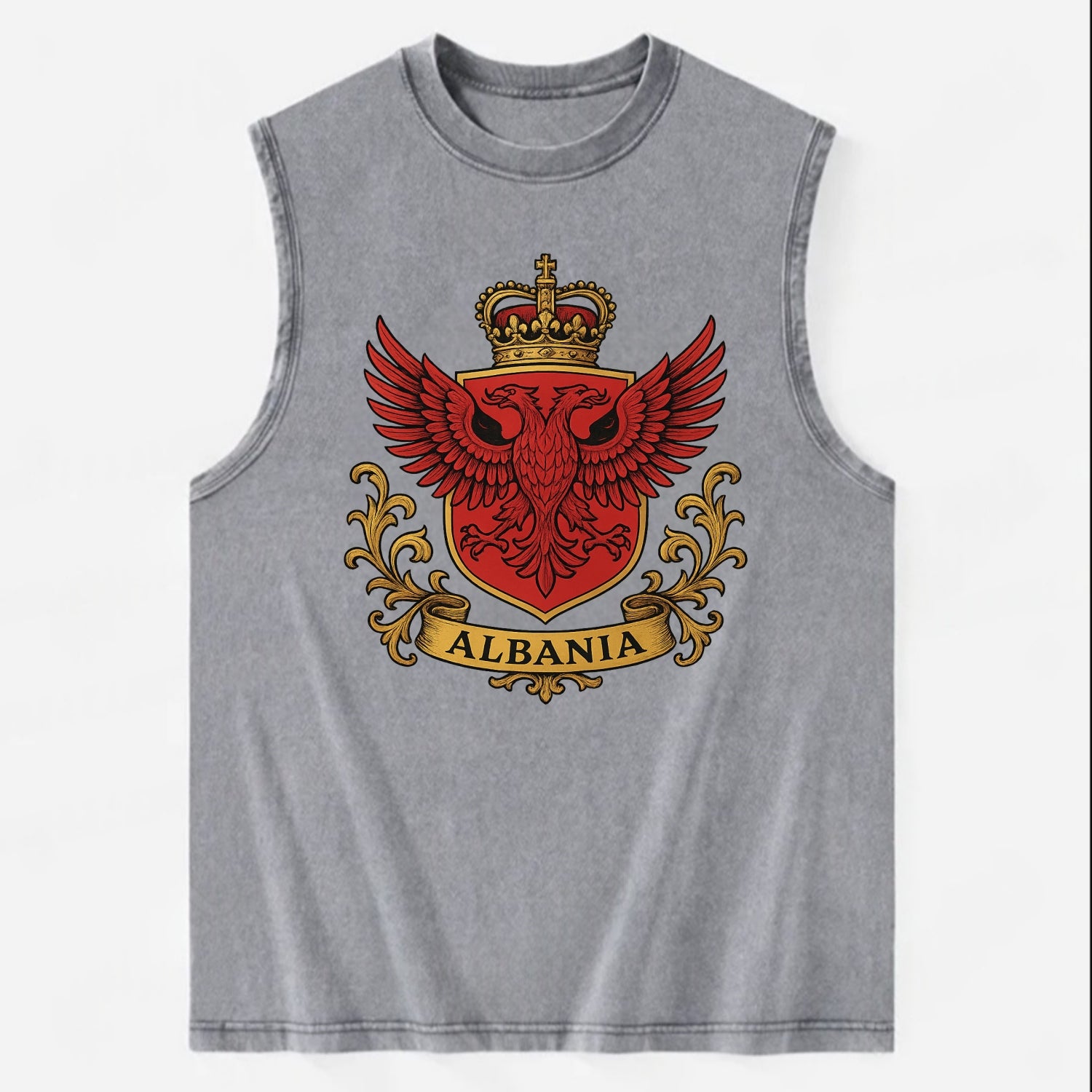 Albania Heritage Badge  - Vintage Washed Tank - Grey
