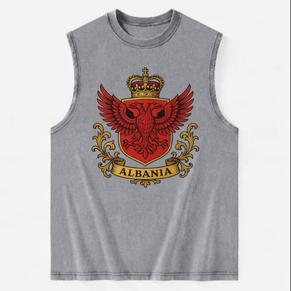 Albania Heritage Badge  - Vintage Washed Tank - Grey