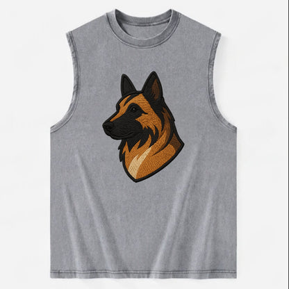 Belgian Tervuren - Fawn with black overlay embroidered design - Vintage Washed Tank - Grey