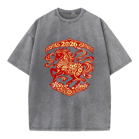 DANCING HORSE | Elegant prancing horse in motion | Graceful curved pose | - Vintage T-shirt - Grey