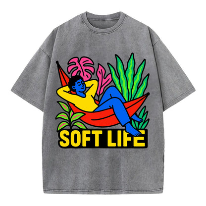 Person relaxing in hammock with plants - "soft life" aesthetic, peaceful living - Vintage T-shirt - Grey