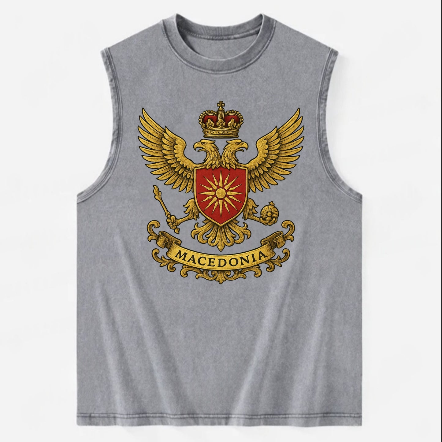 Macedonia Heritage Badge  - Vintage Washed Tank - Grey