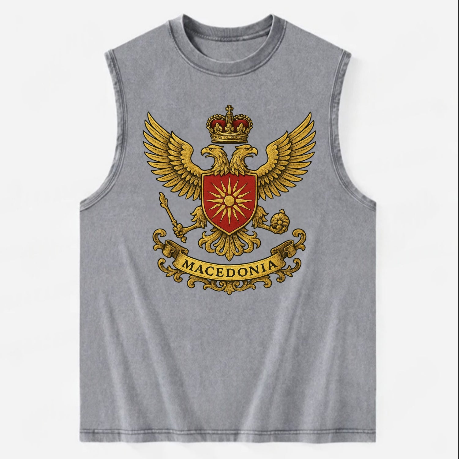 Macedonia Heritage Badge  - Vintage Washed Tank - Grey