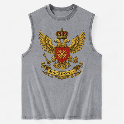 Macedonia Heritage Badge  - Vintage Washed Tank - Grey