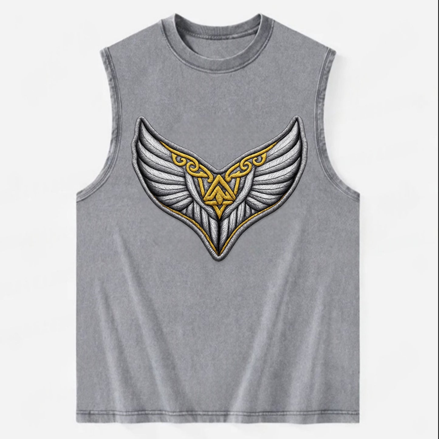 VALKYRIE WINGS - warrior maiden wings in silver and gold , Norse myth - Vintage Washed Tank - Grey