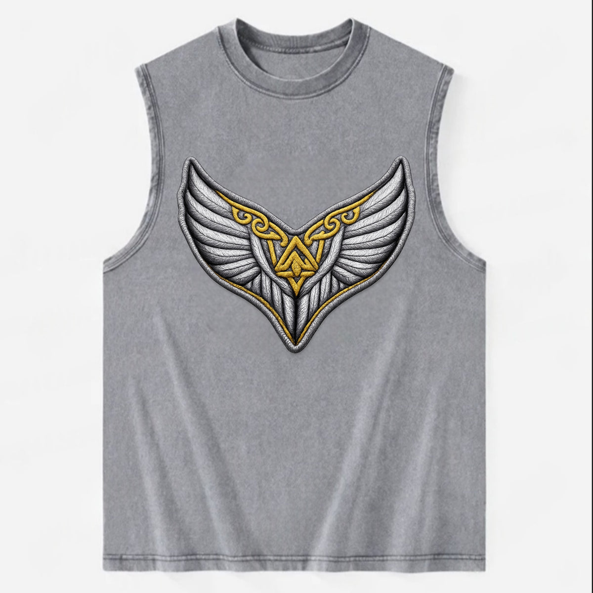 VALKYRIE WINGS - warrior maiden wings in silver and gold , Norse myth - Vintage Washed Tank - Grey