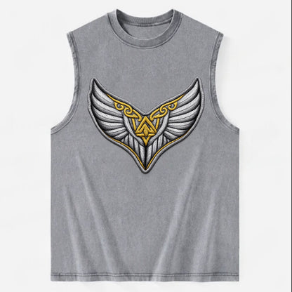 VALKYRIE WINGS - warrior maiden wings in silver and gold , Norse myth - Vintage Washed Tank - Grey