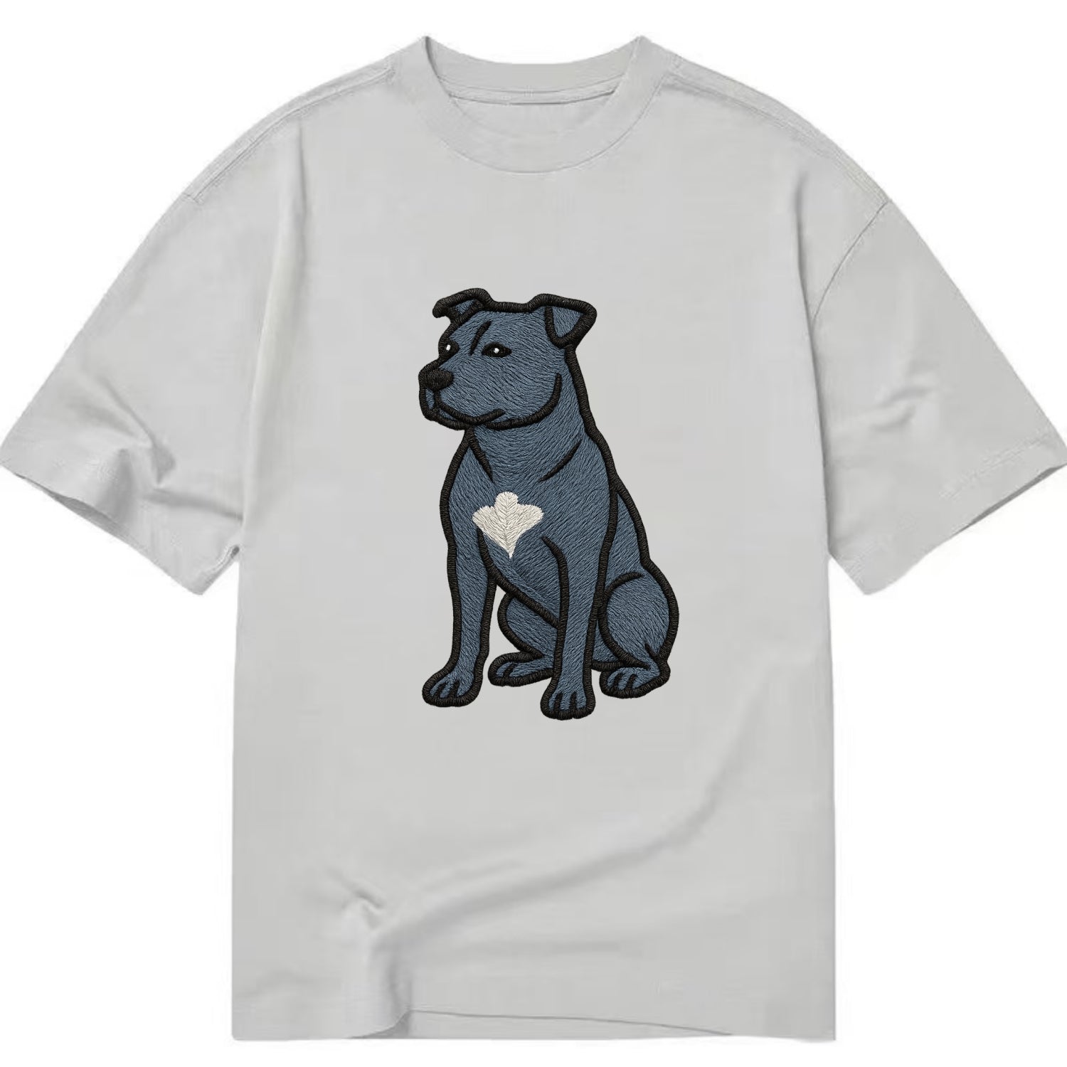 American Staffordshire Terrier - Blue embroidered design - Classic T-shirt - Grey